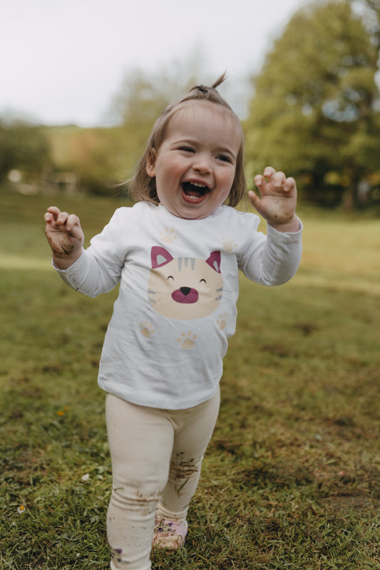 Pretty Kitty White Long Sleeved T-Shirt